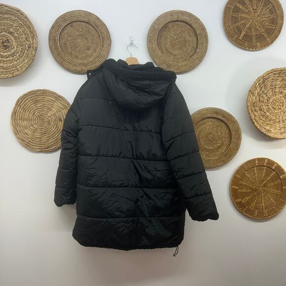 SEB by Sebby Black Fleece Puffer Reversible Long Winter Coat Hooded XL - Picture 2 of 7